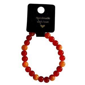 Handmade Red Orange Beaded Bracelet Stretchy Jewelry‎ Gift